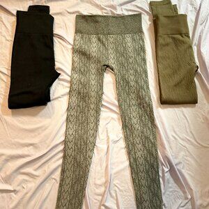 THREE pairs French Laundry brand Fleece-Lined Leggings (Blk, Brn, Gry) L/XL